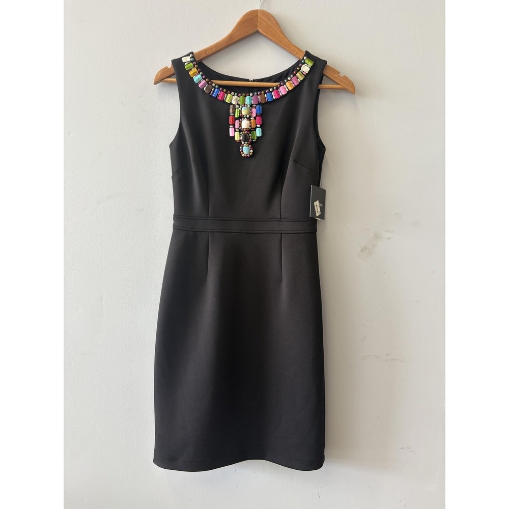Ellen Tracy Dress Womens 2 Black Beaded Sleeveless Sheath Party Cocktail